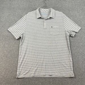 Vineyard Vines Polo Shirt Mens L Large Gray Edgartown Casual Preppy Golf Striped